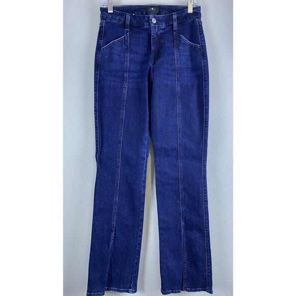 7 For All Mankind Sz 28 Medium Wash Center Seam Front Btm Slit Pockets Midrise - Picture 1 of 16